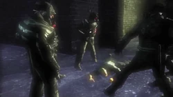 The Cerberus mercenaries capturing Cash at the Carcer Market neighborhood.