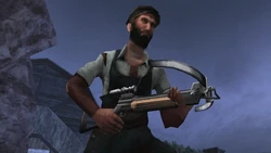 A Bloodhound hunting for Daniel Lamb with a Crossbow.