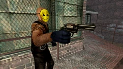 A Smiley armed with Revolver Six Shooter.