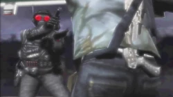 The Cerberus aiming a Light Handgun at Cash.