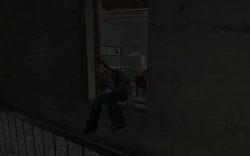 He then climbs out of her apartment through a window connected to an emergency exit stairs.