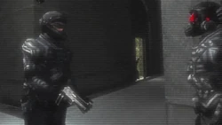 Cash overhearing a conversation between the Cerberus Leader and one of his mercenaries.