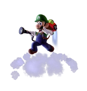 Luigi using the Burst feature to jump into the air.