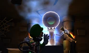 The Ancient Poltergeist scares Luigi in the Tomb.
