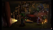 Luigi inside the smaller area with coffins and candles of the Sewer