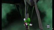 Luigi going through a pair of rafters, while seeing also the huge ravine down the Veranda.
