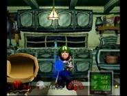 Luigi getting the Water Elemental Medal in the Kitchen.