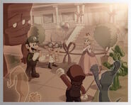 Luigi and other characters in the inauguration of the new hotel.