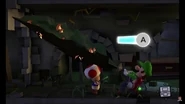 Luigi pulling off the moss of mushrooms in the Sewer
