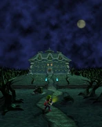 Artwork of Luigi's Mansion showing Luigi heading to the mansion.