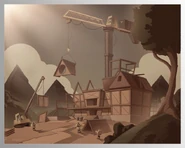 The three Toads helping in the construction of the hotel.