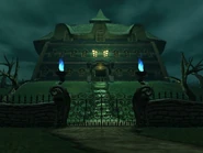 Outside the mansion.