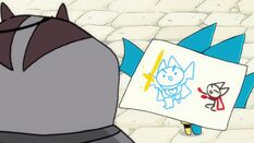 Adorabat shows her drawing to Badgerclops