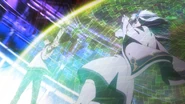 Anos protects Misha from the collapsing arena.