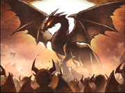 Satiras the Devil Dragon standing before the Nova