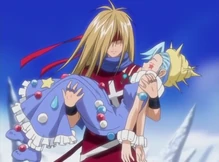 Nanashi carrying Aqua in his arms.