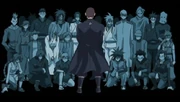 Alviss kneeling in the middle right in episode 5 of Kekkaishi.