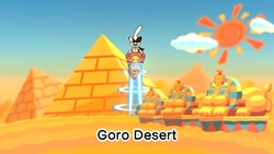 WarioWare: Get It Together! screenshot of Orbulon stealing artifacts from Goro Desert into the Oinker