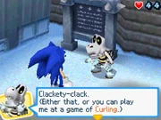 Dry Bones challenging Sonic in Adventure Tours in the Nintendo DS version of Mario & Sonic at the Olympic Winter Games