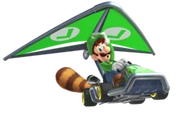 Luigi Kart 7.png (39 KB) Luigi's Standard Kart, equipped with both a Super Leaf and his Super Glider.