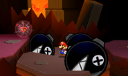 Mario heading toward a Hp-Up Heart in Rumble Volcano.