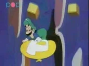 A P-Balloon saves Luigi from a long fall