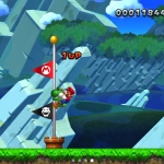 Ein Zielpfahl aus New Super Mario Bros. U mit einem Yoshi & Mario
