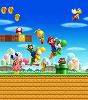 Mario and the rest riding Yoshis