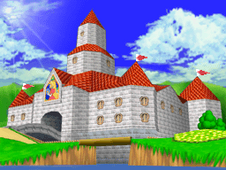 A view of Princess Peach's Castle in the file select screen in Super Mario 64 DS