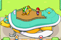 Mario et Bowser à bord du Tortue-Jet au Square Champignon.