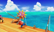 Oh no! Mario has reeled in an Urchin, better luck next time!