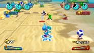 A 3-on-3 Dodgeball match in Mario Sports Mix