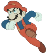 Mario in the anime movie of Super Mario Bros.: Peach-hime Kyūshutsu Dai Sakusen!.