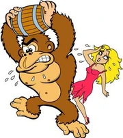 DK bewacht Pauline und erwartet Mario mit einem Fass.