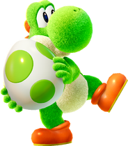 Yoshi s'apprêtant à lancer un œuf