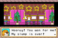 Monty Mole rejoicing after the player wins Scratch 'Em during the Winners Keepers quest in Mario Party Advance