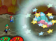 Mario & Luigi: Bowser's Inside Story screenshot of Durmite, upon being defeated in battle