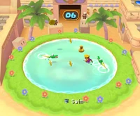 Klaptraps try biting  as he collects coins in Pyramid Park in Mario Party 7