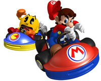 Mario Kart Arcade GP artwork of Mario and PAC-MAN racing