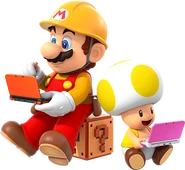 Mario et un Toad, jouant à Super Mario Maker for Nintendo 3DS