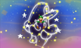 Luigi jumping out of a Luiginary Work.