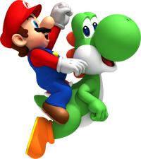 Artwork Yoshi y Mario NSMBW