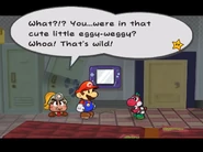 Baby Yoshi Hatched.png (641 KB) Red Baby Yoshi hatched and meets "Gonzales" and Goombella.