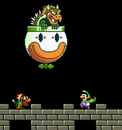 Bowser affrontant Luigi en lui lançant un Mecha-Koopa