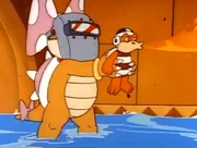 Kootie Pie using a small Fire Brother as a welding torch, from the The Adventures of Super Mario Bros