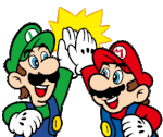  sticker of Mario and Luigi giving each other a high five