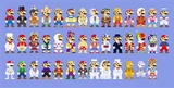 Les différentes apparences de Mario dans un passage 8-bit selon le costume qu'il porte.