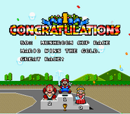 The Mushroom Cup completed in Super Mario Kart.