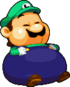 Sprite de Luigi après avoir mangé la plupart des aliments du panier gourmand dans Mario & Luigi : Voyage au centre de Bowser.