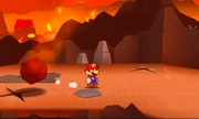 A Lava Fireball about to land on a cracked spot.